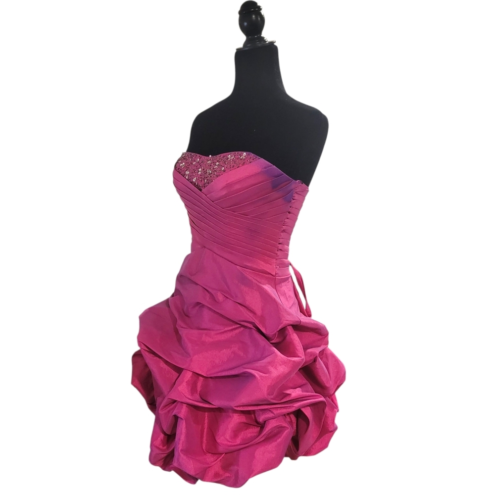 Fiesta Party Bombshell Pleated Draped Corset Pink Purple Taffeta Dress size S - Picture 2 of 10